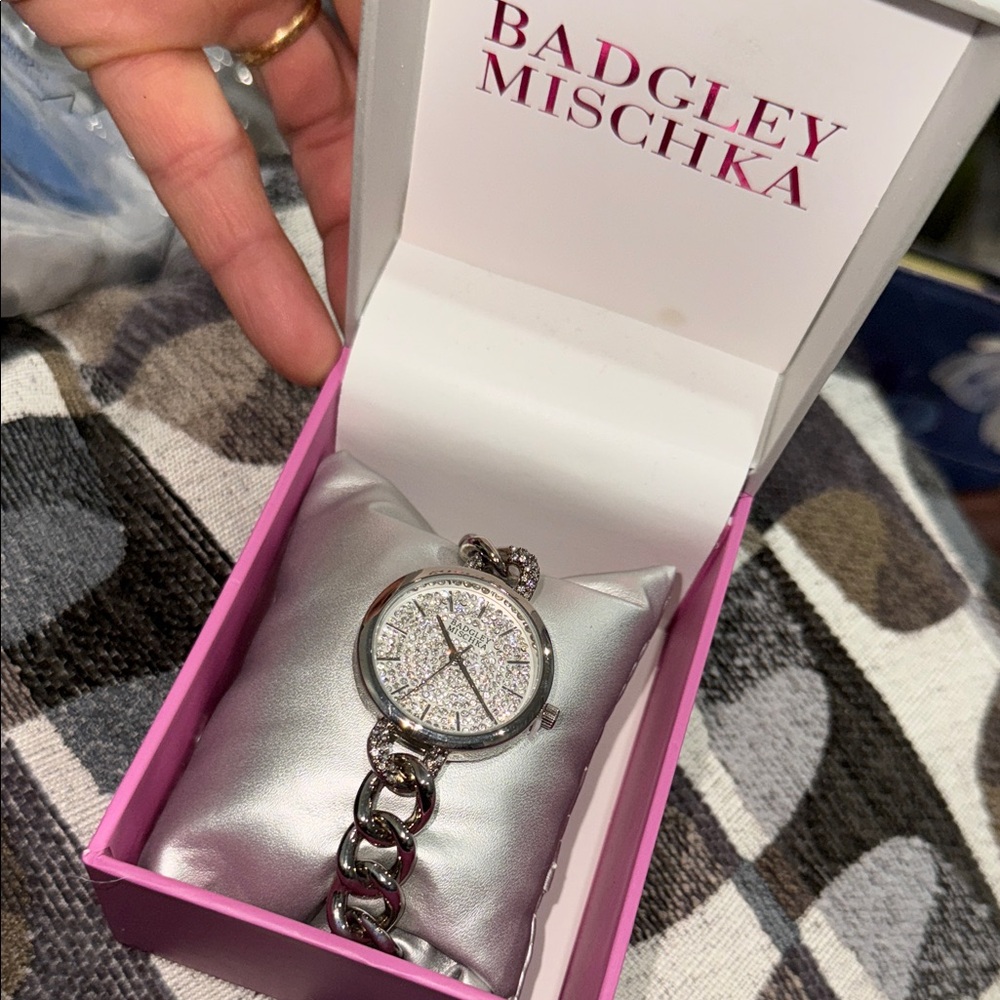 Badgley Mischka rhinestone Silver Chain Watch